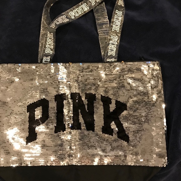 PINK Victoria's Secret Handbags - VS Pink black and silver sequin tote bag NWT